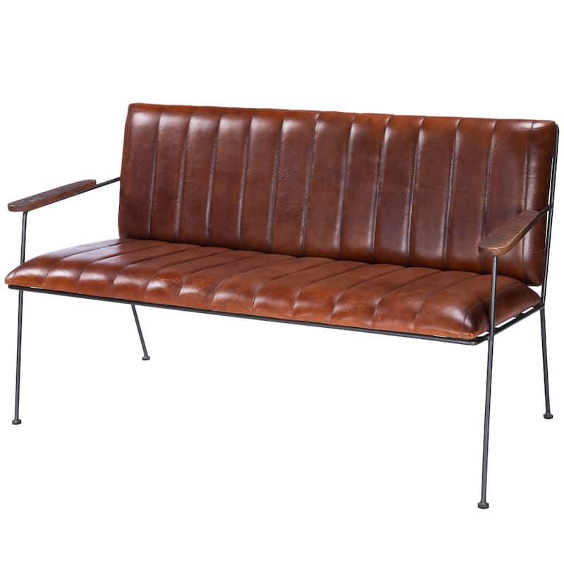 Butler Phoenix Leather & Metal Bench - Medium Brown