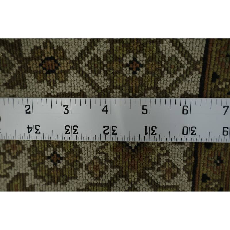 Hand Knotted Oriental 100% Wool Carpet Traditional All-Over Green Tabriz Runner Rug - 17' 4'' X 2' 8''