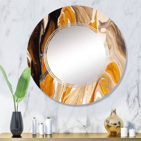 Designart 'Brown Orange White And Grey Marble Art' Modern Wall Mirror