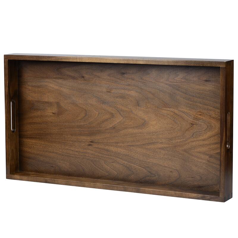 KINWELL Rectangle Black Walnut Wood Serving Tray Ottoman Tray