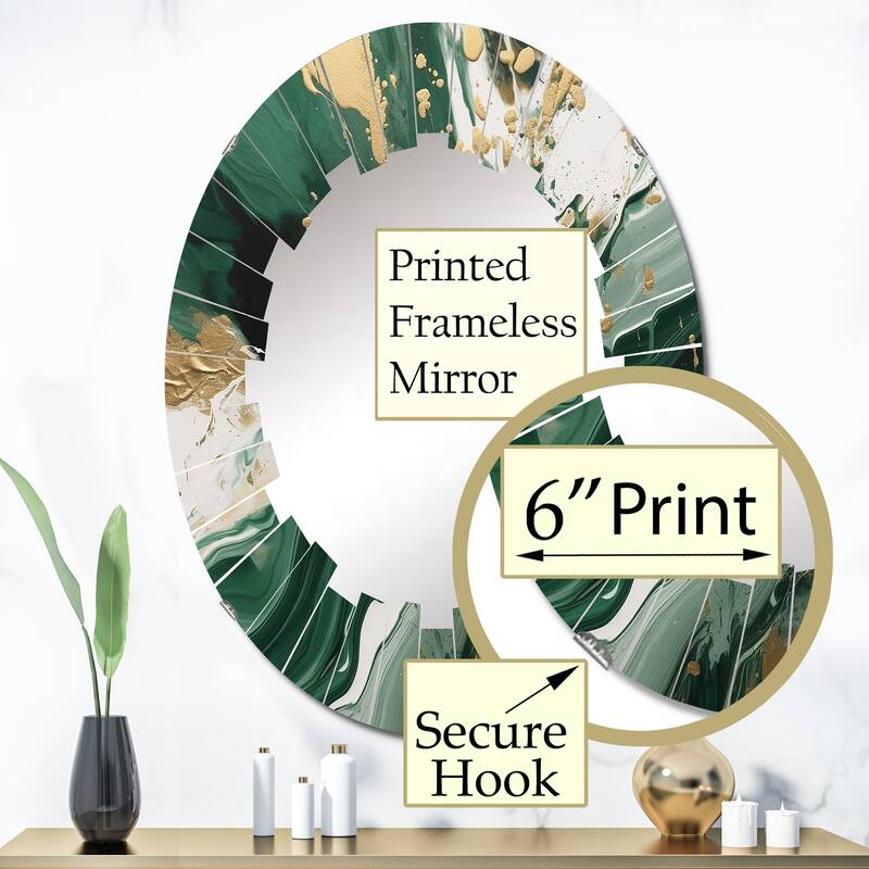 Designart "Green and Gold Liquid Magic I" Abstract Modern Wall Mirror