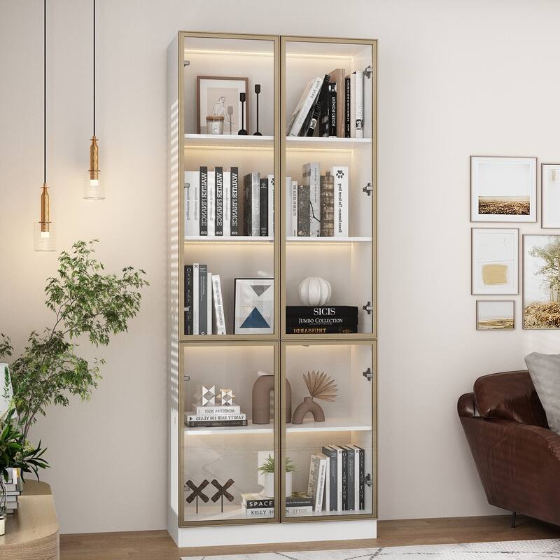 Tall Modular Display Storage Cabinet Bookcase w/Light Home Office - 31.5"-White