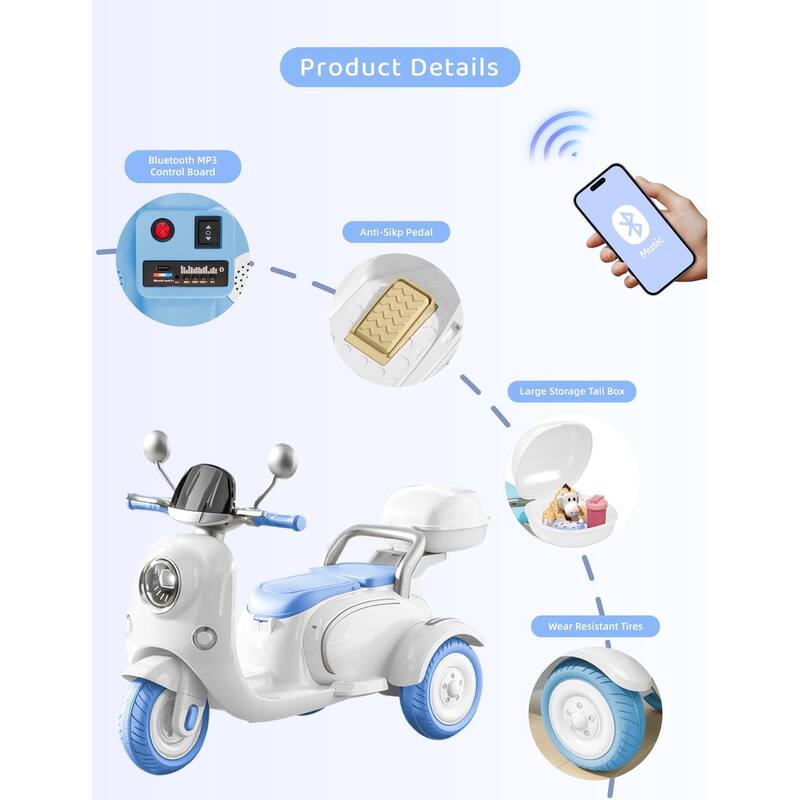 Girls Electric Motorcycle, 2-Seater Kids Motorcycle,12V Ride On Scooter for Kids, Cute Design with Stable 3-Wheel, Ages 3-6