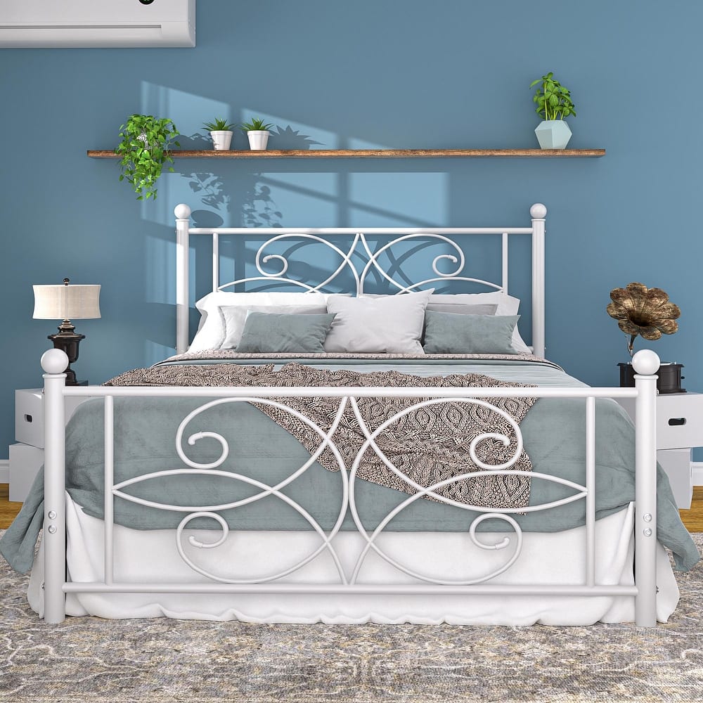 VECELO Metal Bed Frame with High Headboard and Footboard, Platform Beds with Heavy Duty Mattress Foundation