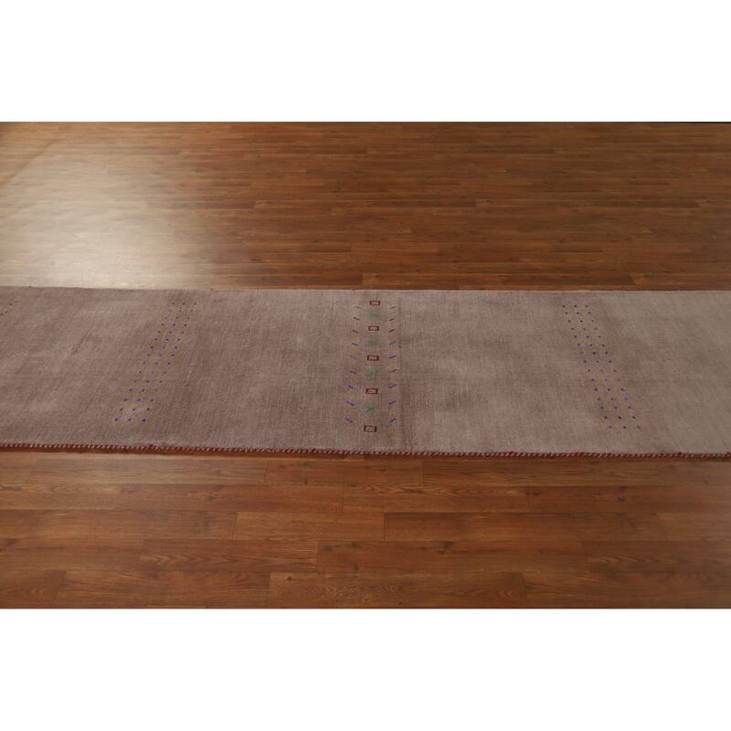 Hand Knotted Oriental 100% Wool Carpet Tribal Tribal Brown Gabbeh Runner Rug - 9' 10'' X 2' 8''