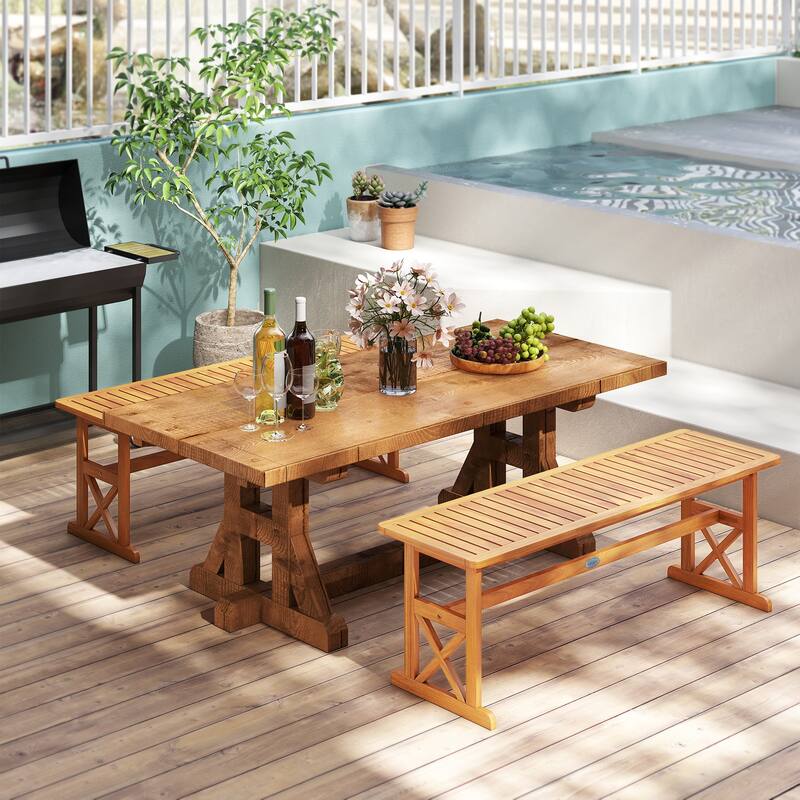Gymax 51 Inches Acacia Wood Outdoor Bench w/ Slatted Seat & X-Shaped
