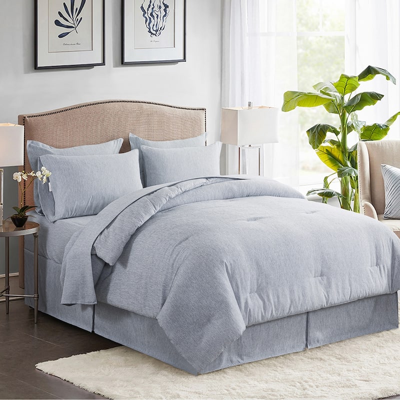 Cationic 8 Piece Comforter Set Ultra Soft - Greyish-Blue - Twin