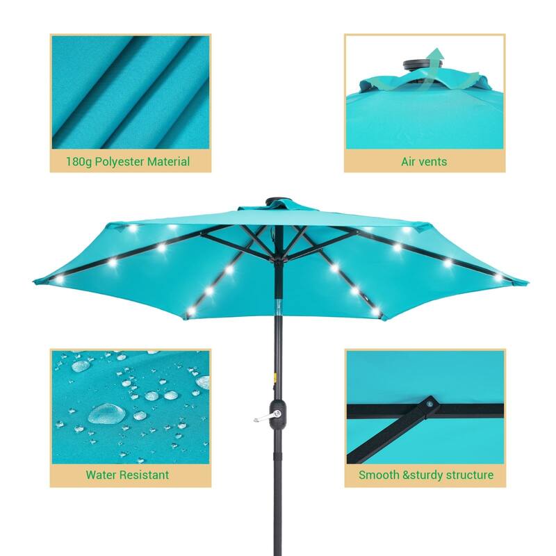 LIVOOSUN Patio 7.5 Feet Market Solar LED Light Umbrella