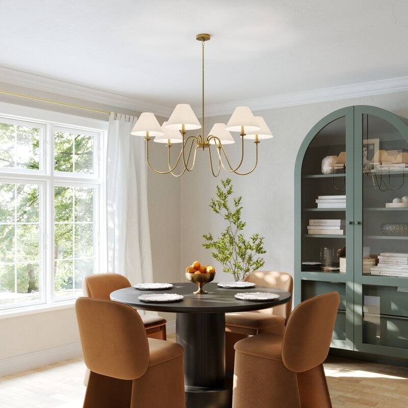 Acroma 6-light Black/Glod Chandelier with Fabric Shade