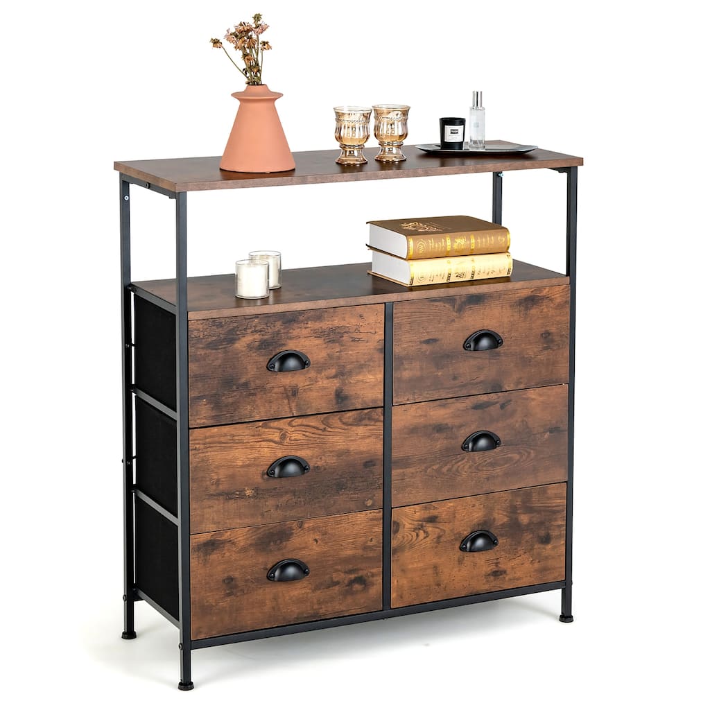 Costway 6-Drawer Dresser 2-Tier Fabric Storage Tower with wooden Top