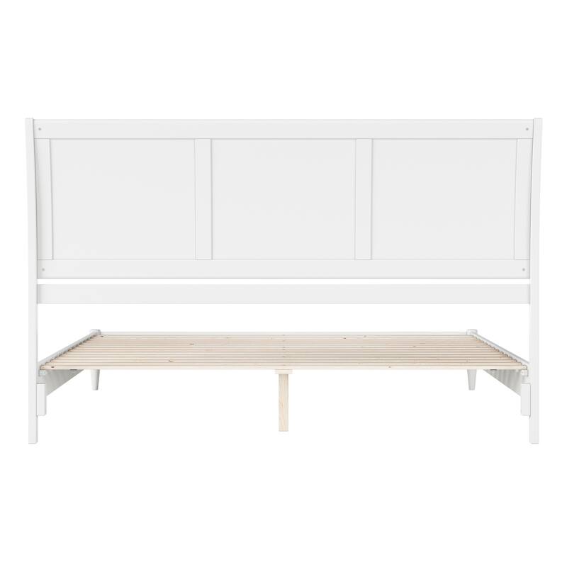 King Size Platform Bed - Solid Wood Sleigh Style Low Profile Bed Frame - White Finish
