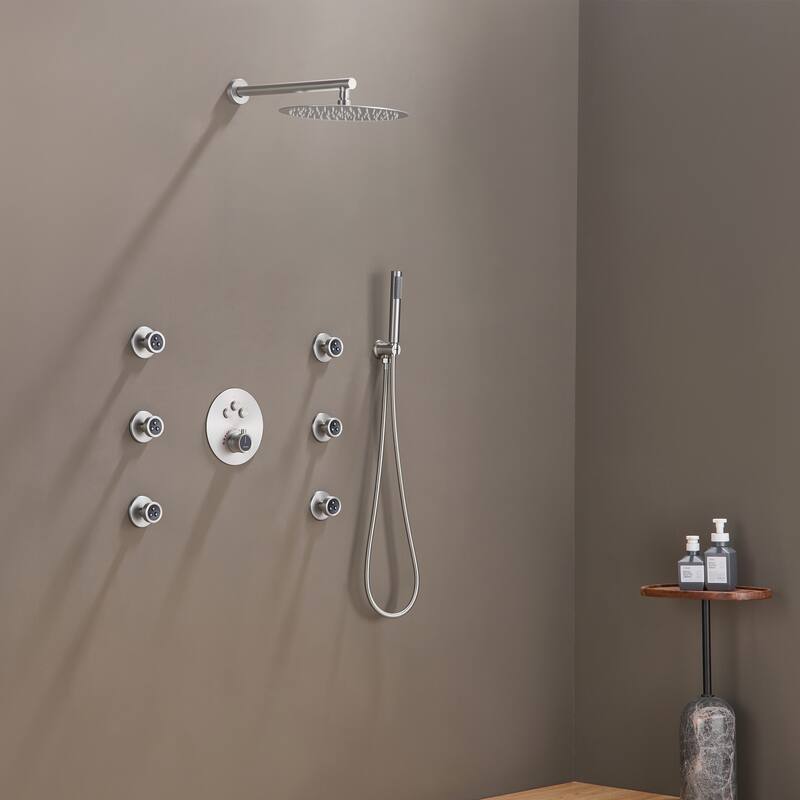 CASAINC 3-function Luxury Thermostatic Dual Shower Faucet Shower System with 6 Body Spray Jets