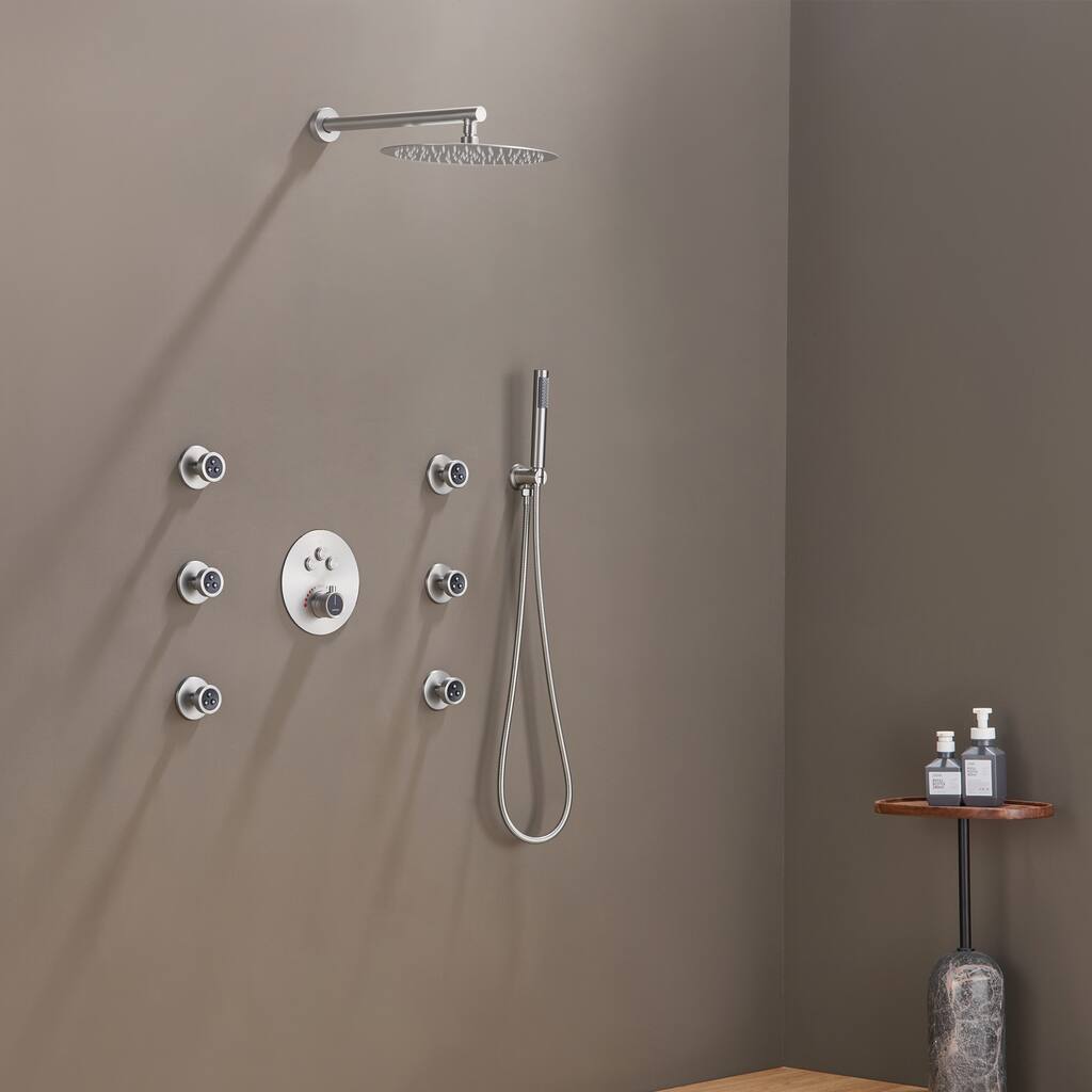 CASAINC 3-function Luxury Thermostatic Dual Shower Faucet Shower System with 6 Body Spray Jets