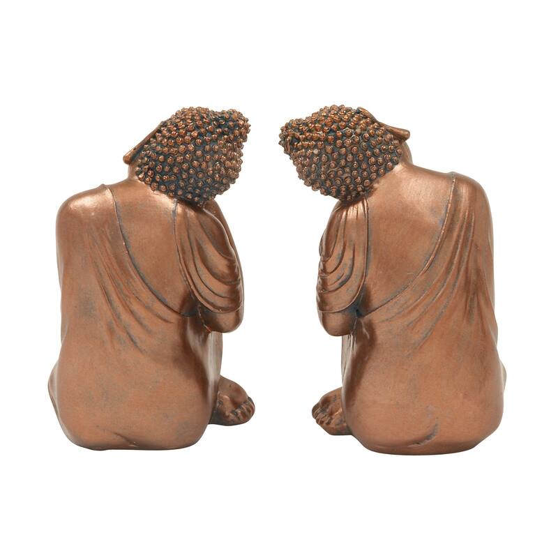 Bronze Polystone Bohemian Sculpture Buddha (Set of 2)
