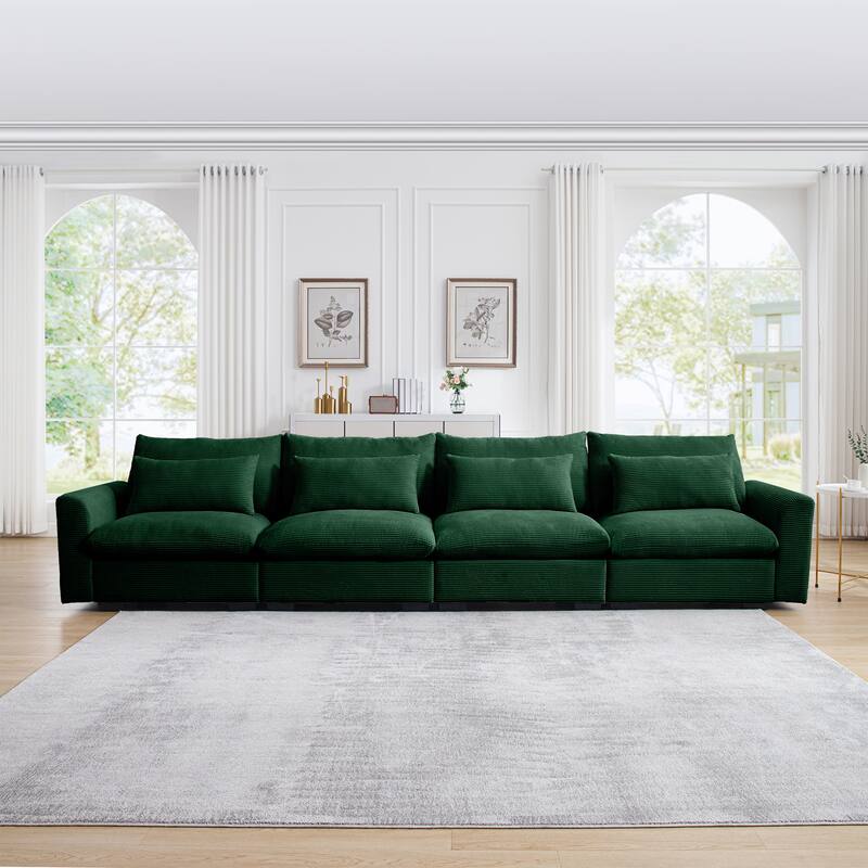 GDFStudio - Finnegan 4‑Seater Corduroy Sofa with 4 Waist Pillows - Green