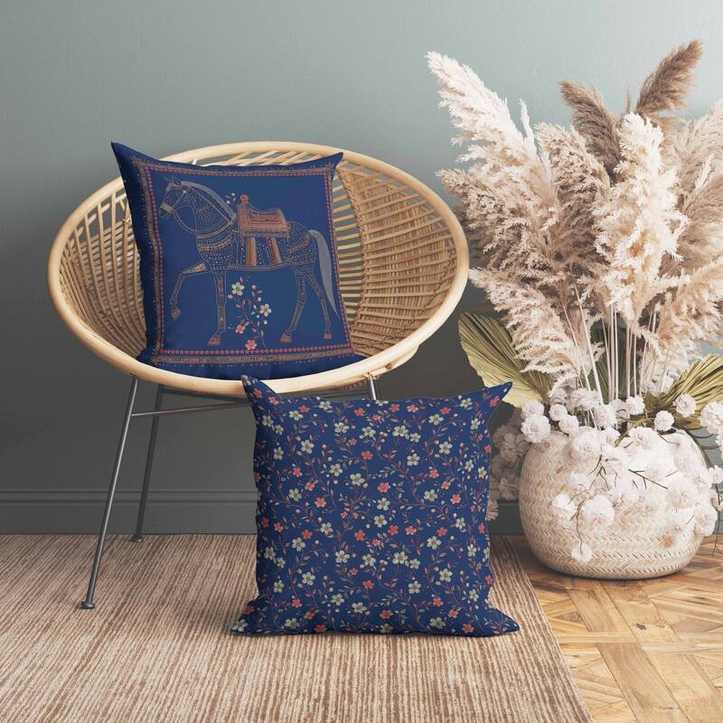 Painted Pony Indoor/Outdoor Reversible Throw Pillow Blue and Orange