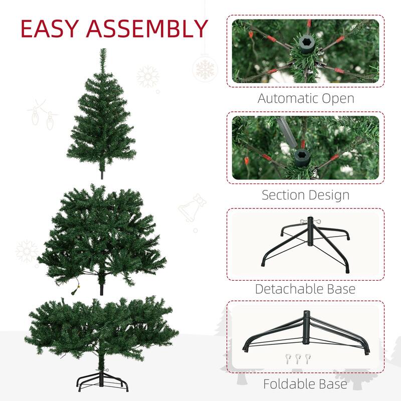 6ft Artificial Christmas Tree with 250 Warm White LED Lights, Realistic Branch Tips, Metal Base, Xmas Tree for Holiday Decor