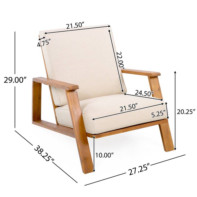 Patio Lounge Chair Set of 2, Outdoor Club Chair with Beige Cushion and Teak Acacia Wood Frame