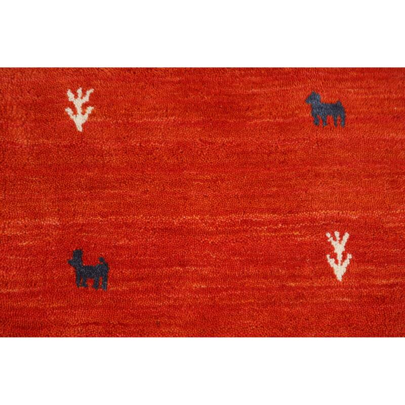 Hand Knotted Oriental 100% Wool Carpet Tribal Animal Pictorial Oranges & Rust Gabbeh Area Rug - 6' 7'' X 4' 7''