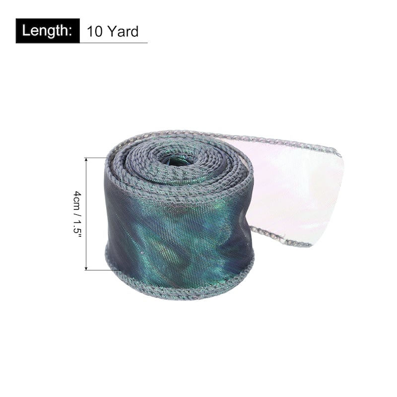 1.5 Inch 10 Yard Sheer Organza Ribbon Shimmer Chiffon Tulle Ribbons - Green - 1 1/2" x 10 Yard