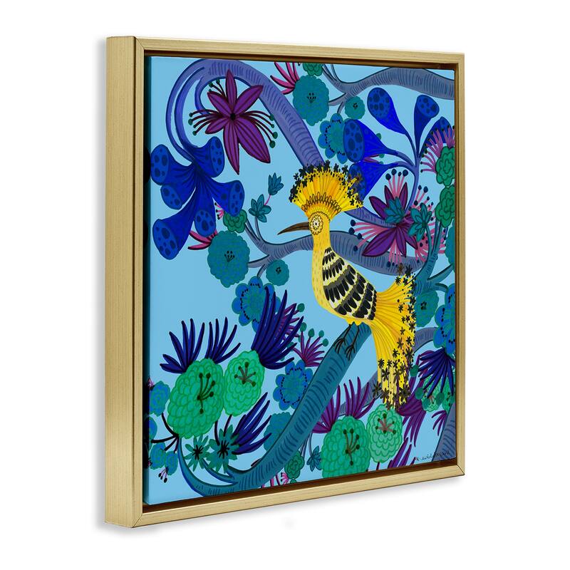 Stupell Whimsical Yellow Bird & Flowers Framed Floater Canvas Wall Art Design By Kay Widdowson