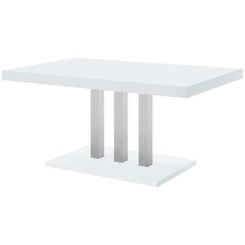 Modern Rectangular Dining Table - White Glossy Surface with Chrome Legs - Kitchen Table for Dining Room - 35.5