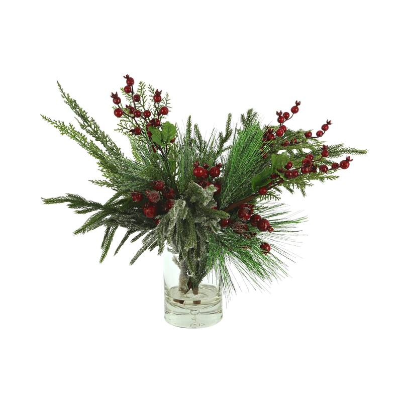 Evergreen and Berry Holiday Arrangement - Red, Green - 18Hx23Wx23D
