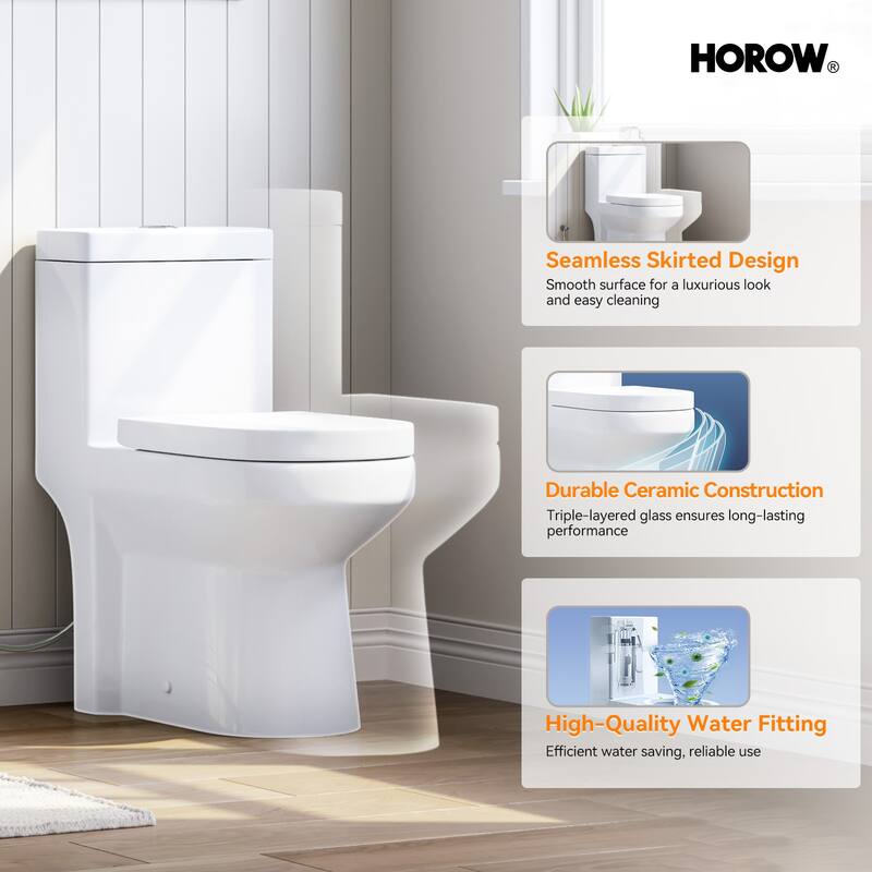 HOROW One Piece White Toilet featuring Dual Flush 0.8/1.28 GPF with Seat - N/A