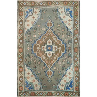 Hand Knotted Oriental 100% Wool Carpet Traditional Medallion Green Tabriz Area Rug - 4' 6'' X 3' 2''