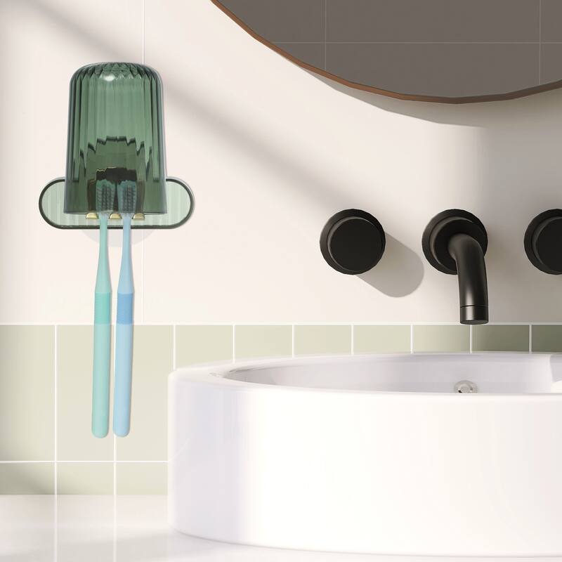 1 Set Wall Mounted Toothbrush Holder, Hanging Toothbrush Holder with Cup, 4.33"x2.56"