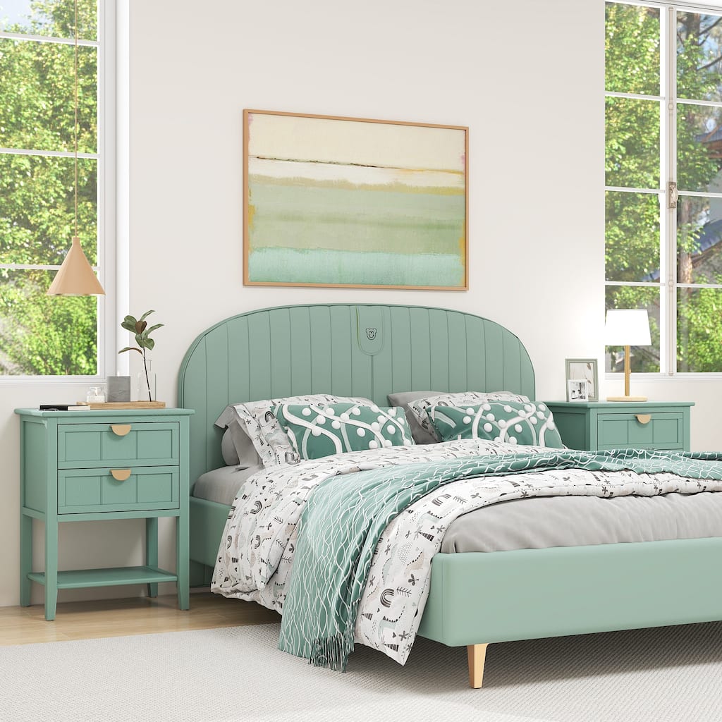 Modern 2 Drawer Side Table Nightstand, American Style, End Table, Suitable for Bedroom, Living Room and Study