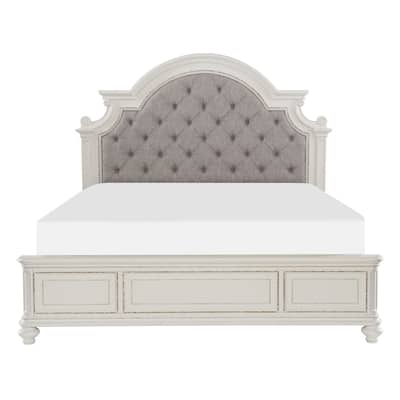 Milena Antique White Fabric Upholstered Tufted Panel Bed