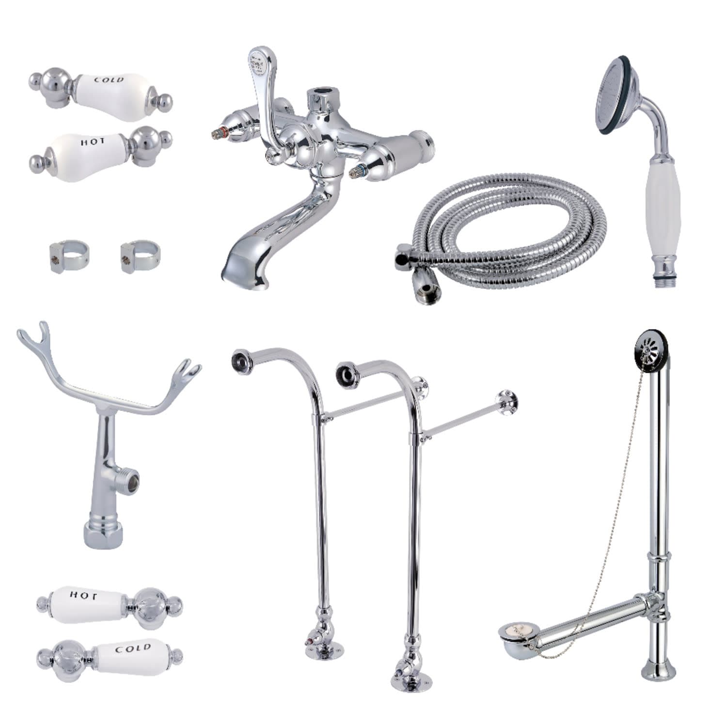 Kingston Brass Vintage Floor Mounted Clawfoot Tub Filler with Built-In