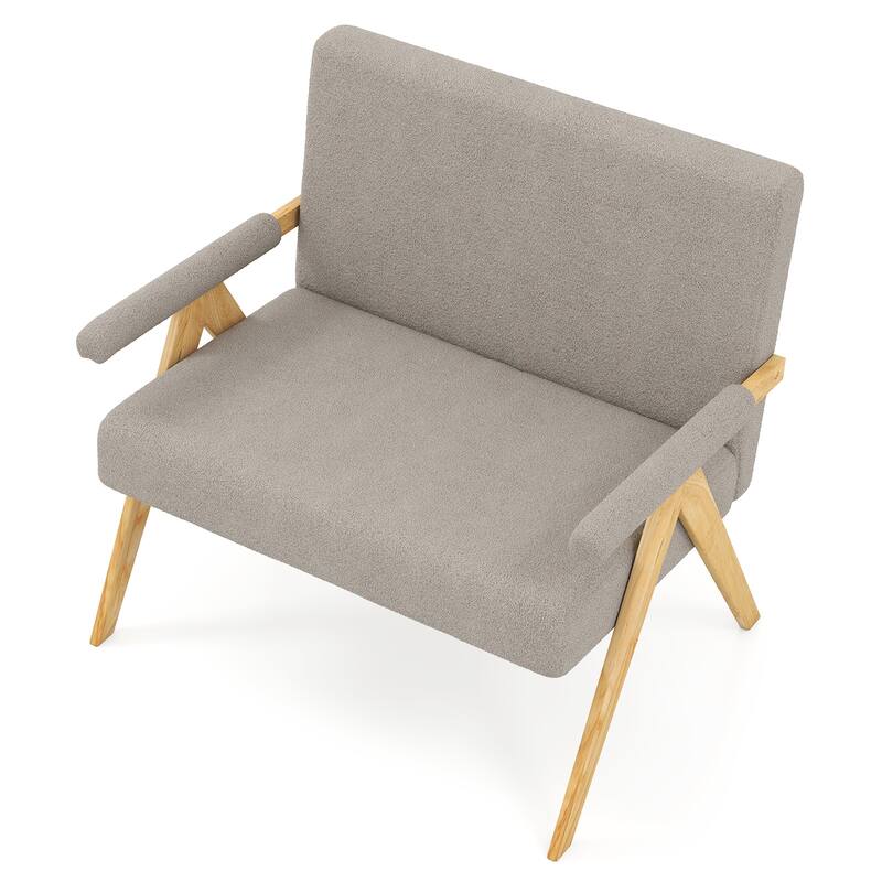 Sherpa Fabric Rubber Wood Loveseat Sofa with Cushions and Ergonomic Design - 47" x 29" x 36"
