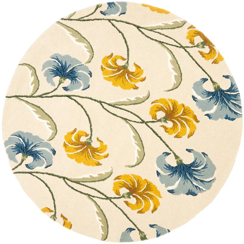 SAFAVIEH Handmade Soho Emilee Botanical N.Z. Wool Rug - 6' Round - Beige/Multi
