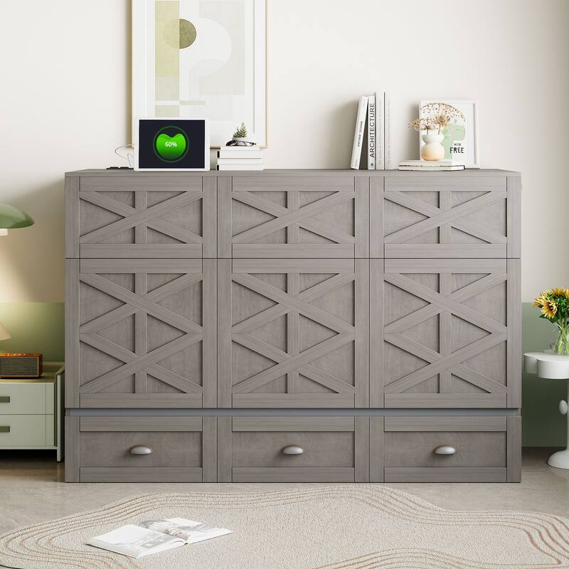 Modern Style Murphy Bed with Large Versatile Storage Drawers for Bedroom