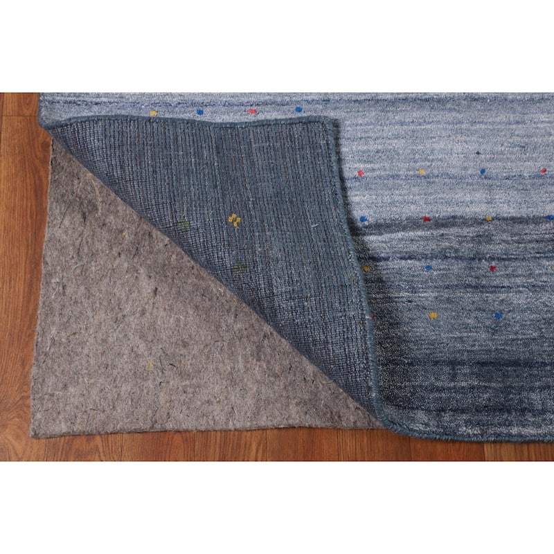 Tribal Blue Gabbeh Area Rug Handmade Silk Carpet - 7'11"x 9'8"