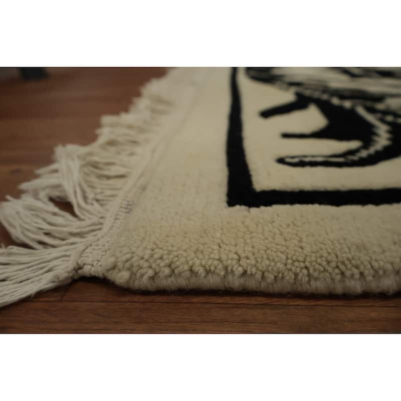 Hand Knotted Oriental 100% Wool Carpet Traditional Floral Black Nepalese Area Rug - 9' 10'' X 8' 3''