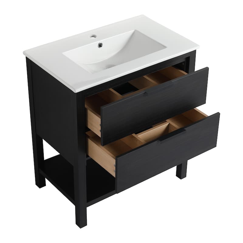 Bathroom Vanity With Sink In 30 Inch, Freestanding Bathroom Vanity With 2 Soft Close Drawers