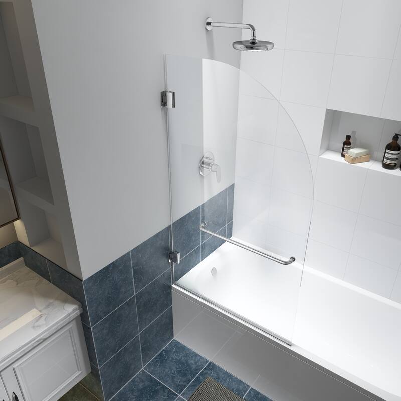 FELYL 34" W x 58" H Hinged Frameless Tub Door with Heat Soaking Process and Protective Coating Clear Glass