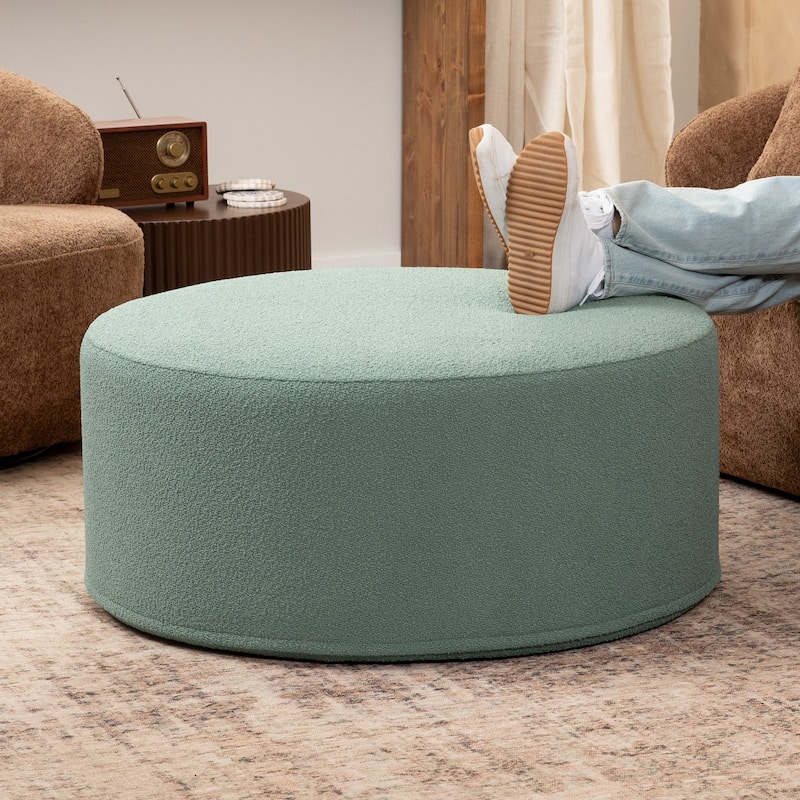 Jaxx Candler Round Couch Ottoman Large Coffee Table & Foot Rest - 36 Inch - Boucle Green