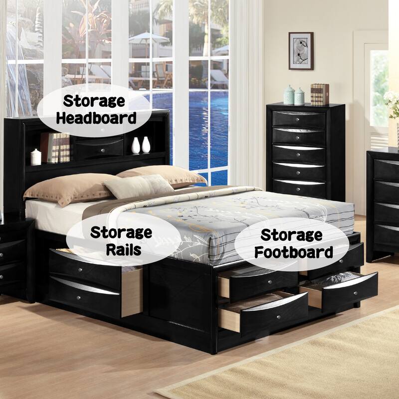 Queen Storage Bed with 8 Drawers, Bookcase Headboard & Platform Base, No Box Spring Needed