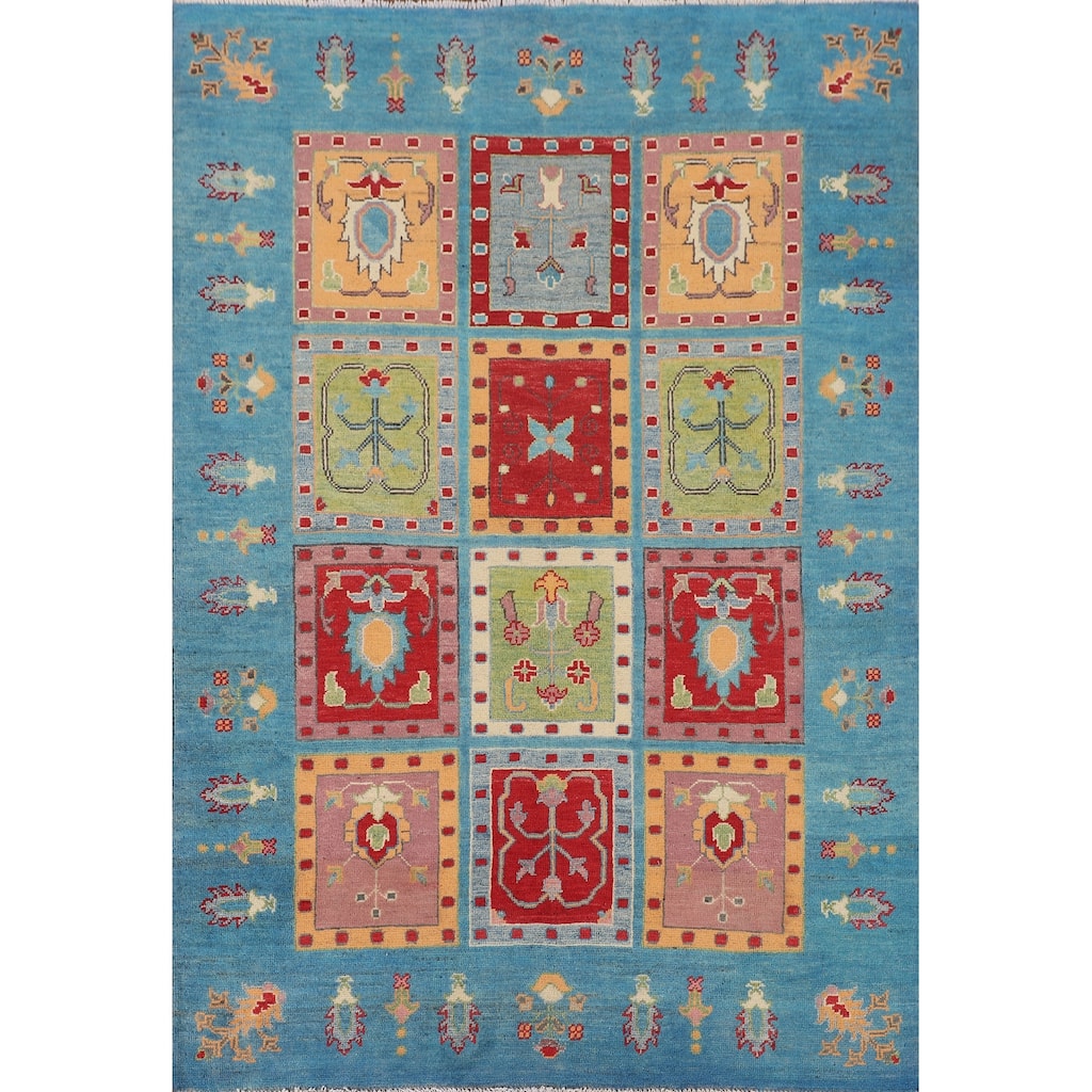 Garden Design Blue Kazak Accent Rug Handmade Wool Carpet - 4'1" x 6'0"