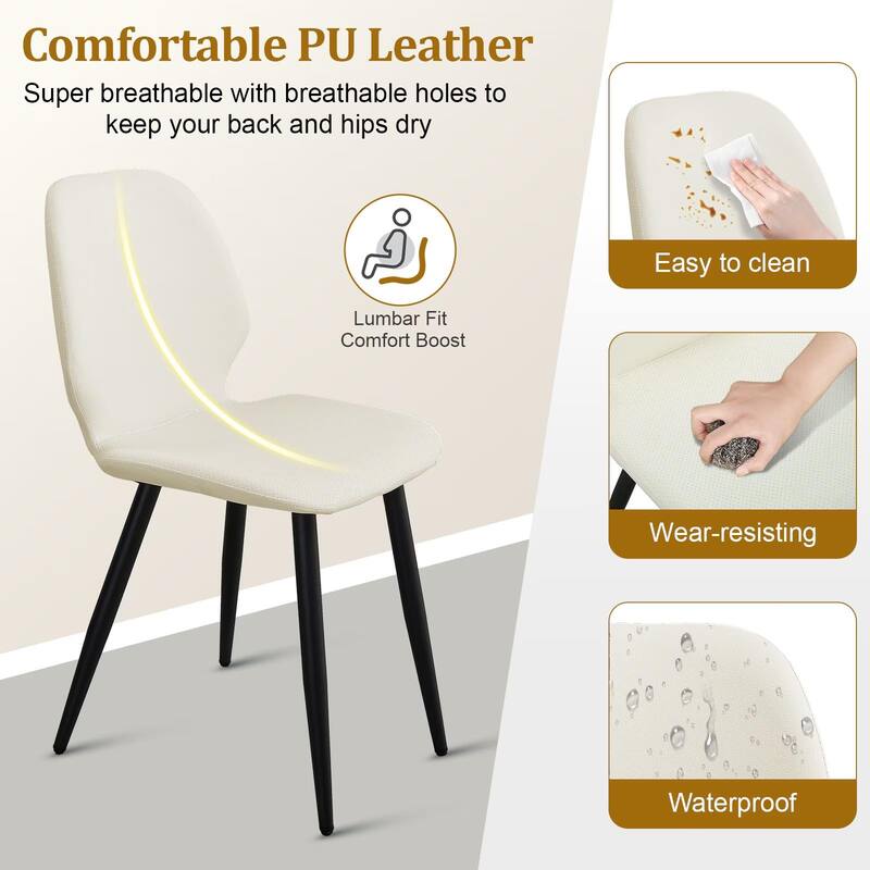 Leather Dining Chair with Metal Legs, Shell Shape Upholstered Chair Set of 6 for Kitchen, Restaurant, Living, Meeting Room