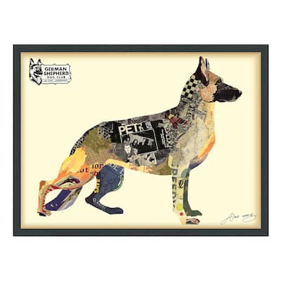 "German Shepherd" Dimensional Collage Framed Graphic Art Under Glass Wall Art