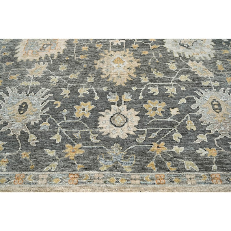 Oushak Wool Olive Green Traditional Hand Knotted Oriental Area Rug - 7' 11'' x 9' 9''