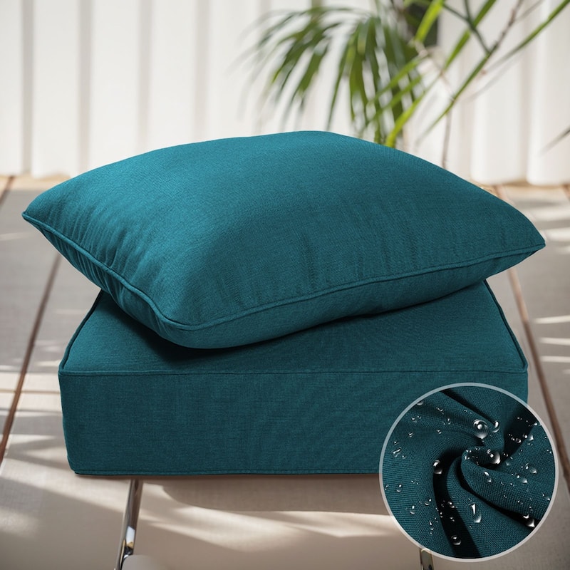 Gymojoy 24"x24"x6" Thick Cushions & Pillows Set - Deep Seat Indoor/Outdoor Water & Fade Resistant