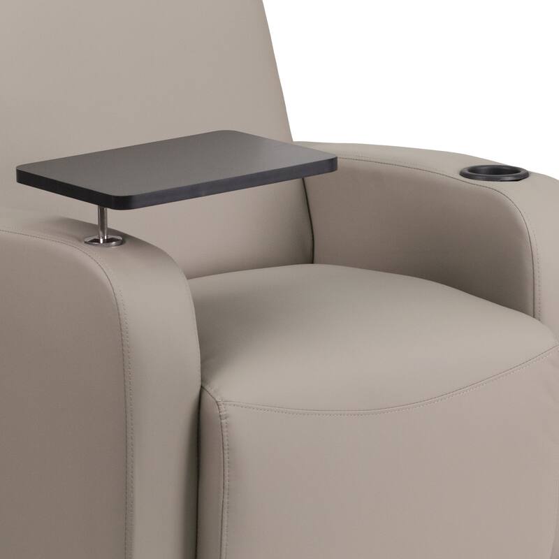 LeatherSoft Guest Chair with Tablet Arm, Front Wheel Casters and Cup Holder