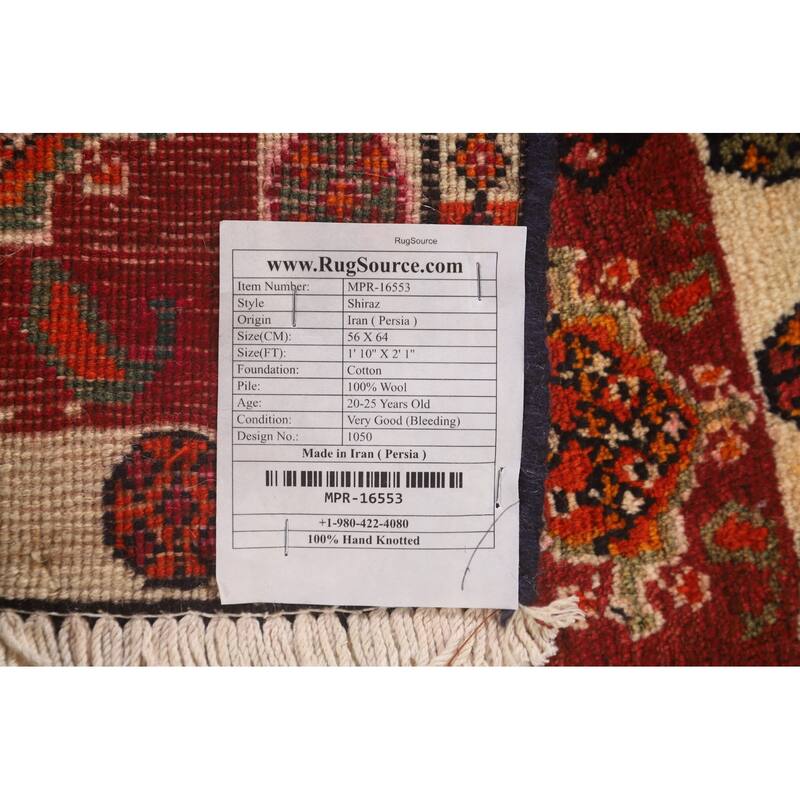 Red Shiraz Persian Vintage Square Rug Handmade Wool Carpet - 2'1" x 1'10"