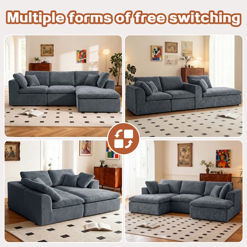 Modern L-Shaped Sectional Sofa with Chaise Lounge,Modern Minimalist Style Corduroy Couch